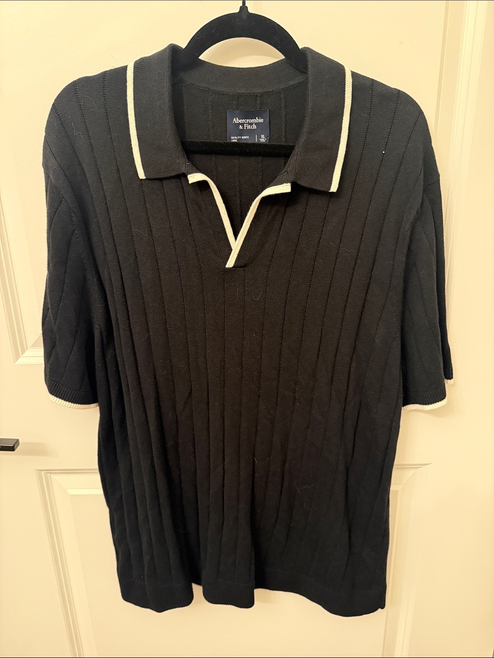 Abercrombie & Fitch Black Short-Sleeve Polo with White Trim